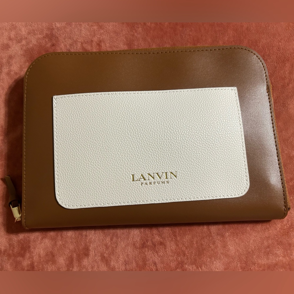 Lanvin Brown and White Leather Cosmetic Pouch